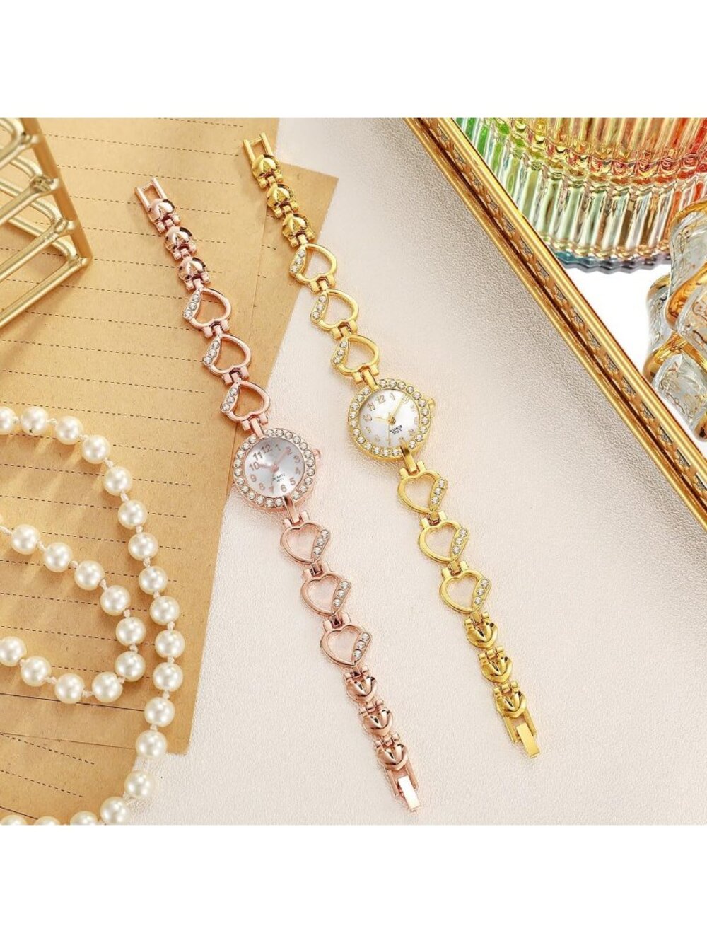 Women's Gold Stylish Hollow Stainless Steel Strap Luxury Diamond Bracelet Watch - Picture 4 of 5